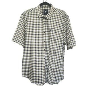 Lerros Mens XL Plaid Short Sleeve Button Down Shirt Green Navy Blue Cotton OC325